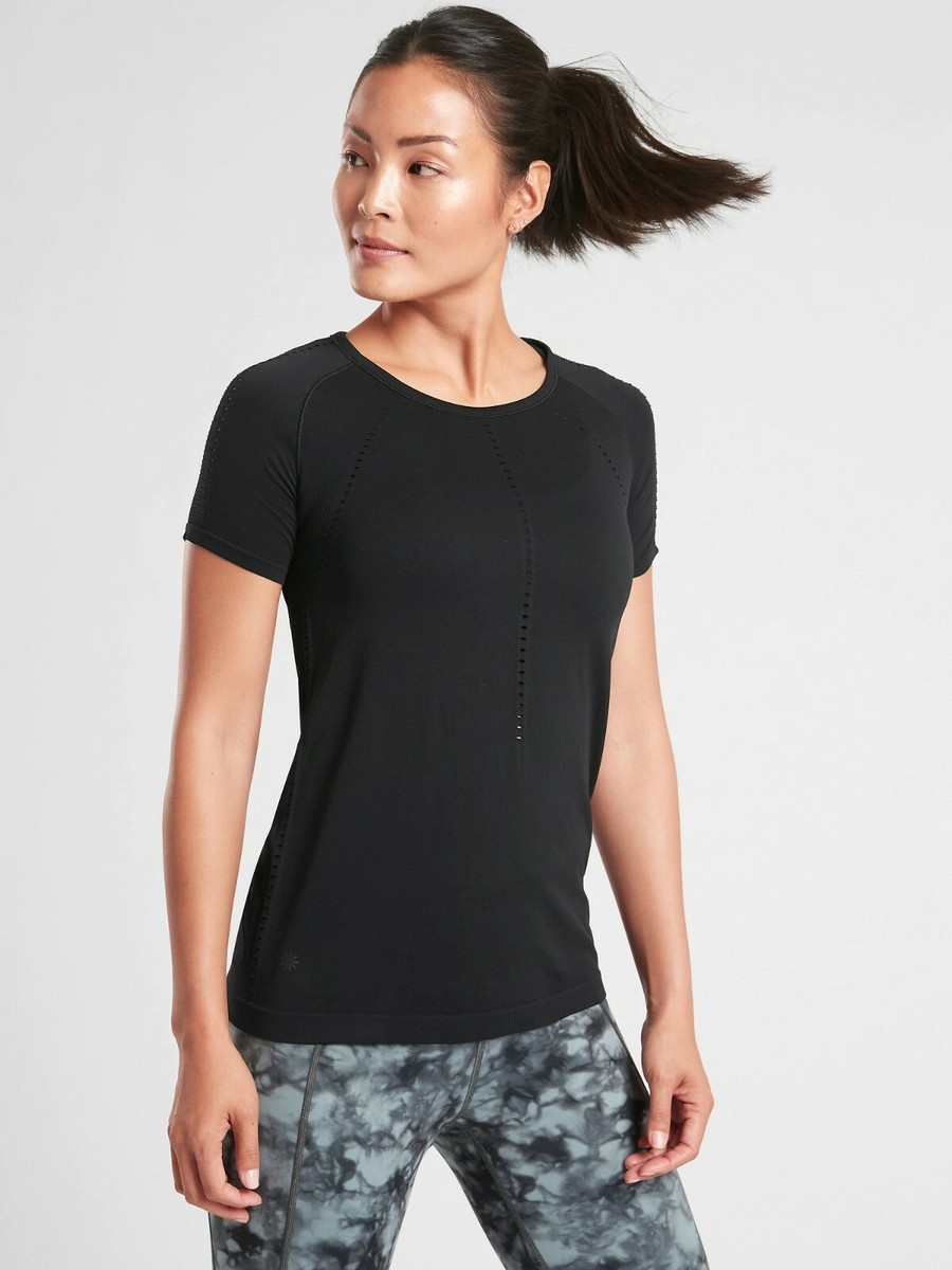 NWT Athleta Foothill Tee Short sleeves top, Black SIZE XL #335981