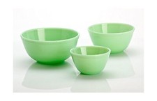 3 Piece Set Hand Made Jade Green Milk Glass Mixing Nesting Bowls by Mosser Gl...