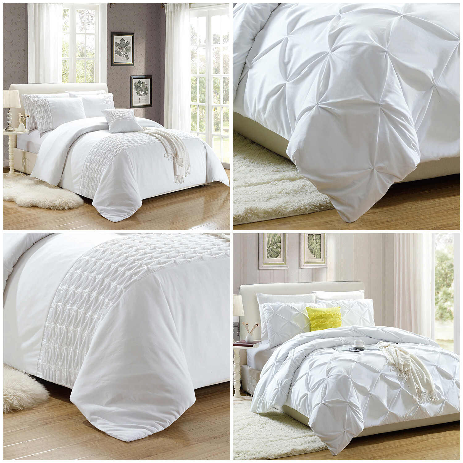 Embroidered White Duvet Quilt Cover Bedding Set Double King Size With