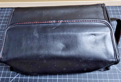 JIL SANDER Black leather metal framed hinged corners men's toiletry bag