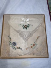 Vintage Boxed 3 Swiss Style Stitched Floral Handerchiefs NIB