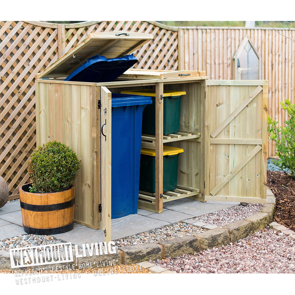 DOUBLE TRIPLE WOODEN WHEELIE BIN STORE DUSTBIN STORAGE SHED COVER
