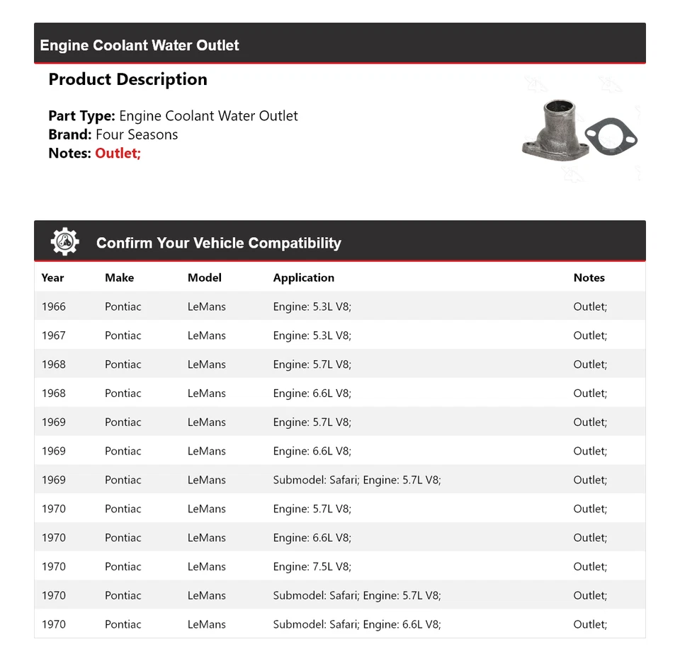 Para 1966-1970 Pontiac LeMans motor líquido de arrefecimento saída de água 4 estações 1967 1968 - Imagem 2 de 4
