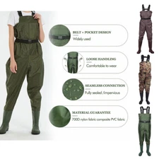 2-Ply Nylon Bootfoot Chest Wader Waterproof Chest Fishing Wader Rubber 6-13 size
