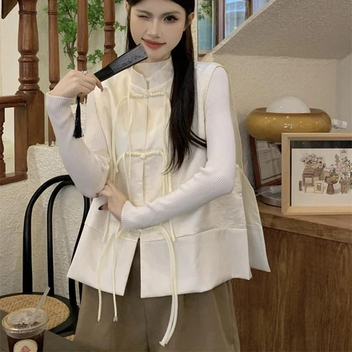 Retro Chinese Lady Ethnic Gilet Tank Vest Tang Suit Cheongsam Loose Top Cardigan - Picture 15 of 20