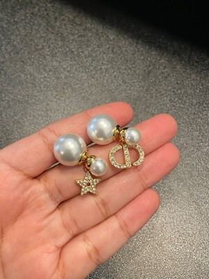 Authentic Dior White Pearl Gold Earrings