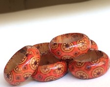 Natural Wood Tribal Ring Size 5 6 7 8 Band Handmade Red Organic Hand Painted