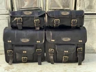 Leather Motorcycle Saddle Bags 4 Black Leather Side Pouch Panniers 4 Bags Combo