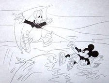 MICKEY MOUSE DONALD DUCK WALT DISNEY ORIGINAL PRODUCTION cel DRAWING skates kite