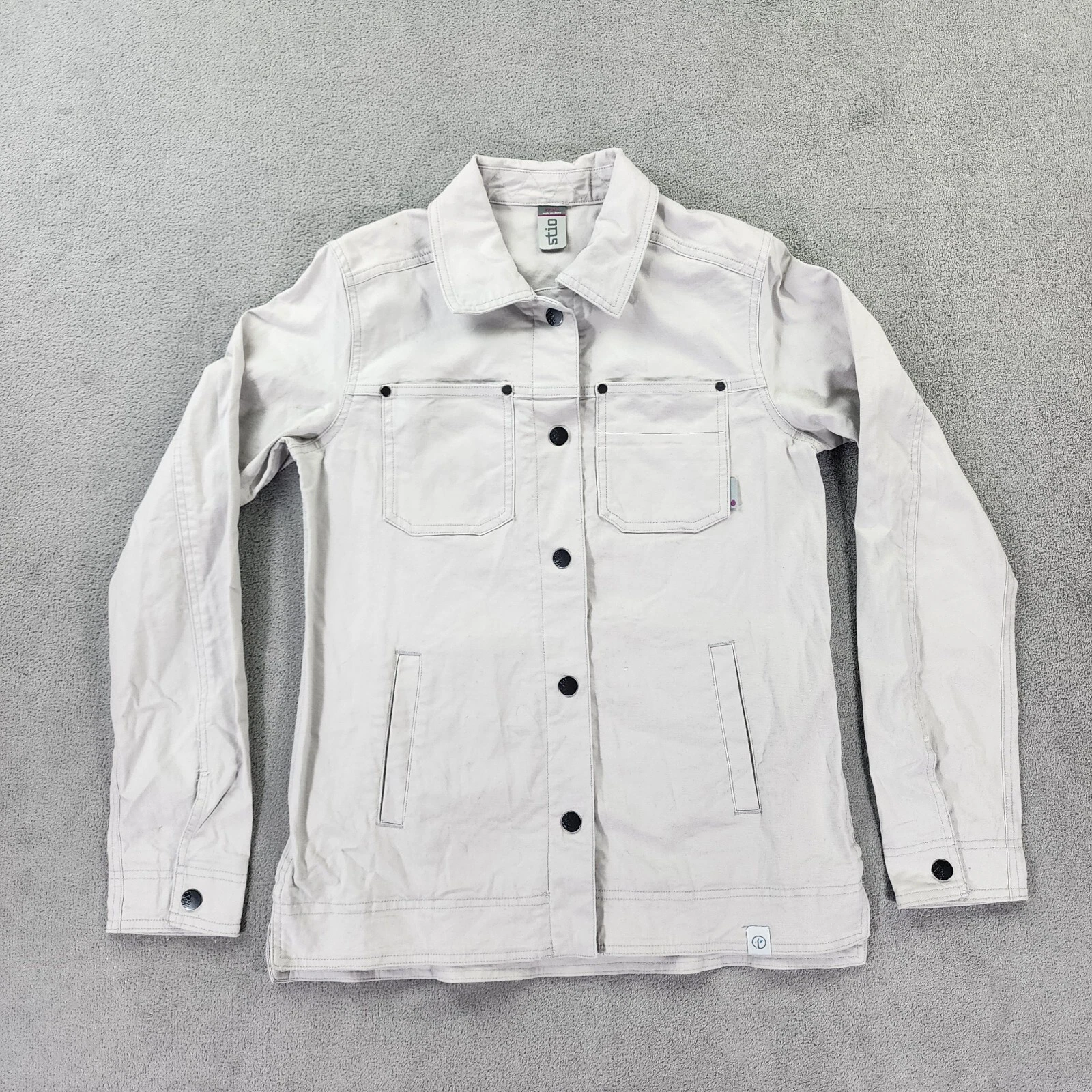 OFF WHITE Giacca Stio Ralston donna piccola avorio bianco sporco bottoni a pressione cotone biologico denim