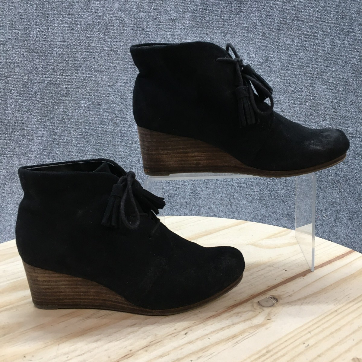 Dr Scholls Boots Womens M Dakota Ankle Booties Black Fabric Lace Up  Wedge