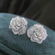 1.50Ct Lab Created Diamond Wedding Flower Stud Earrings 14k White Gold Finish