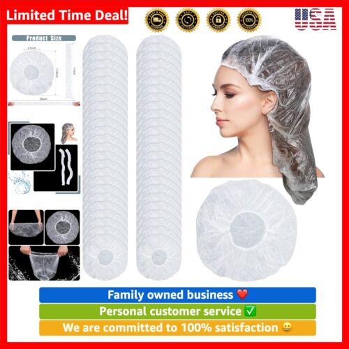 50 Pieces Lengthen Disposable Waterproof Clear Elastic Bath Hair Caps for Wom...