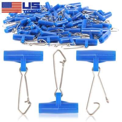 50pcs Stainless Steel Sinker Slides w/E Snap Ocean Fishing Barrel Swivel Tackle