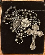 Gunmetal Metal Combat Military Rosary Catholic W/St Benedict Medal