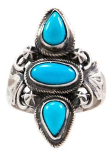 Navajo Native American Kingman Turquoise Ring Size 10 1/4 by Johnson SKU232660
