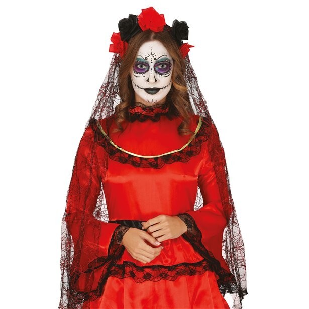 Cerchietto Halloween Con Velo E Ragnatela Floreale – Fascia Per Capelli Nera Con Rose, Ideale Per Festa In Maschera E Cosplay