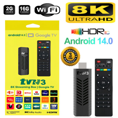 Android 14 Smart TV Stick Box 8K HDMI Quad Core HD 2.4G WIFI Media Stream Player