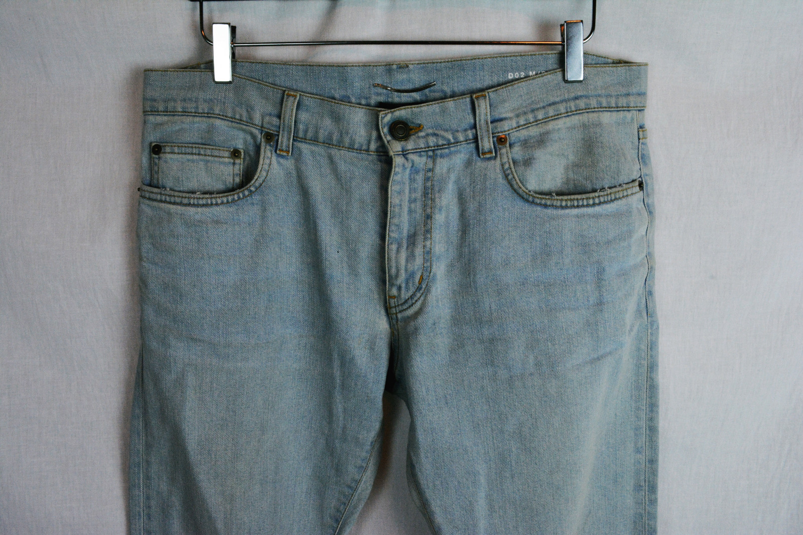 Pantalone jeans SAINT LAURENT PARIS lavato slim skinny blu chiaro denim 32 34 nuovo