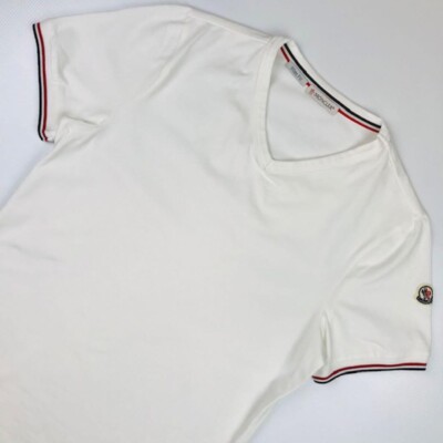 MONCLER MAGLIA SCOLLO T-shirt slim fit V-neck sizeL logo cotton