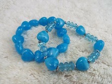 2 pc Blue Heart Bead Stretch Bracelet Set C12