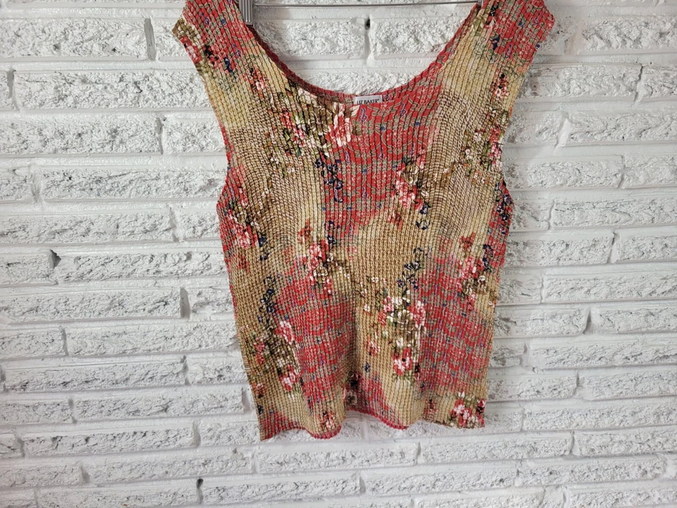 Top Liz Baker para mujer 18W Plus sin mangas rojo floral ligero festival crepé transparente Foto 4 de 4