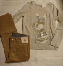 Gymboree Snowflake Glamour Size 5 Bunny Shirt Adjustable Waist Pants Outfit NWT
