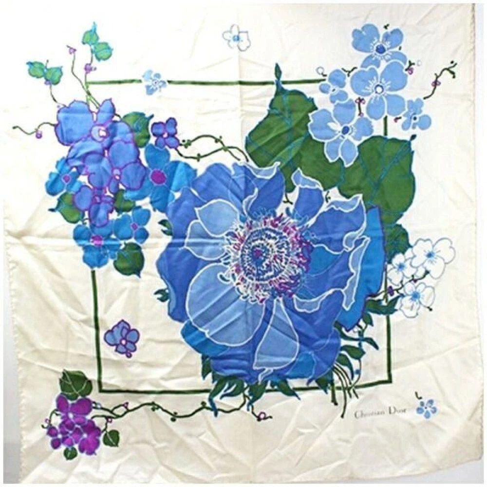 Christian Dior foulard carré 29x30 pouces ivoire floral 04776a
