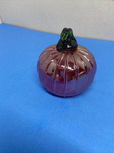 Red Carnival Glass Pumpkin Blown Glass 3.75” Tall 3.25” Wide - Picture 2 of 7