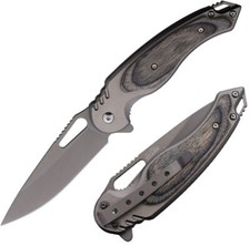 MTech Linerlock Assisted Folding Knife 3 " Stainless Blade Stainless/Wood Handle