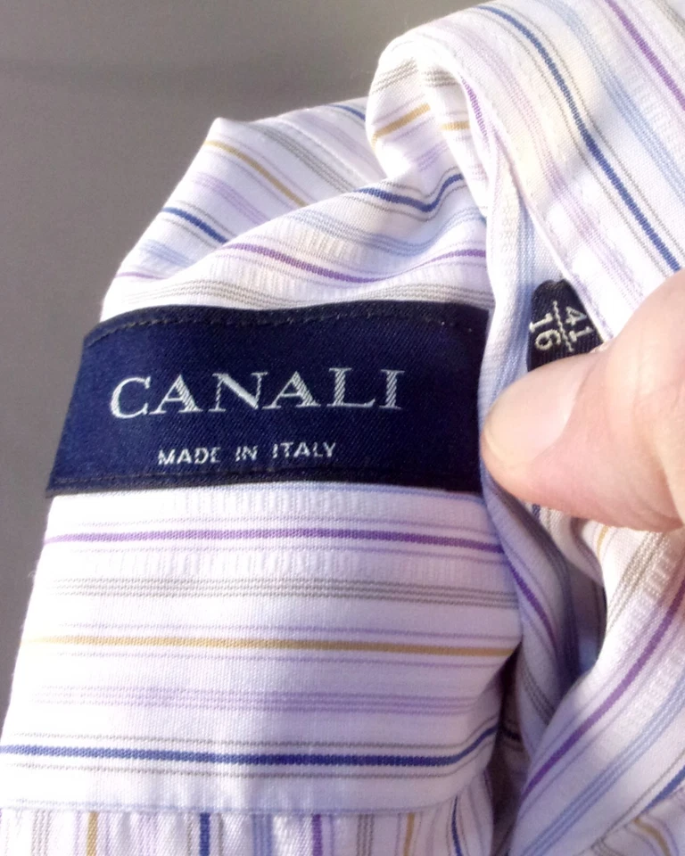 Usada en Excelente Condición Camisa BD a Rayas de Diseñador CANALI Rayas Texturizadas Hecha en Italia 41 16 Foto 3 de 3