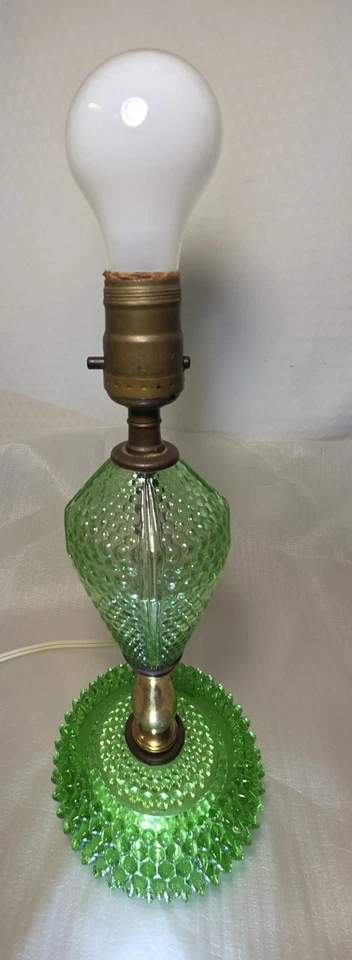 Westmoreland English Hobnail uranium glass & Brass Electric lamp 60" Cord 120v - Image 3 of 4