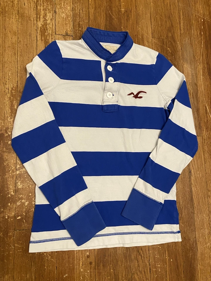 Camisa Henley manga longa listrada colorblock vintage Y2K Hollister adulto pequena - Imagem 2 de 4