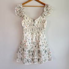 Alice + Olivia Milkmaid Floral Eyelet Mini Dress Sz 10 Smocked Cottagecore