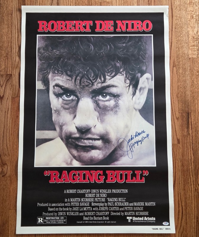 Jake LaMotta Signed Raging Bull 1980 Movie Poster PSA DNA Inscribed 27x40