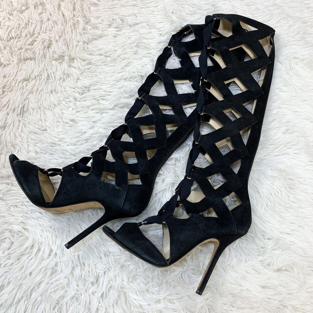 APL Jimmy Choo Mules sandali tacco gladiatore scamosciato nero EU36 US6 69300c