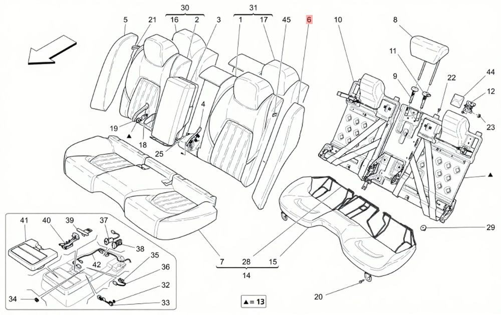 13-19 MASERATI QUATTROPORTE GTS REAR LEFT SEAT BOLSTER CORNER CUSHION PAD OEM