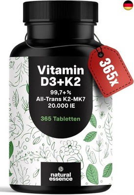 Vitamin D3 K2 hochdosiert ? 365 Tabletten mit 20000 IE ? 99,7+% All-Trans