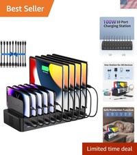 100W Charging Station for Multiple Devices, 10-Port USB Fast Charger, Black ...