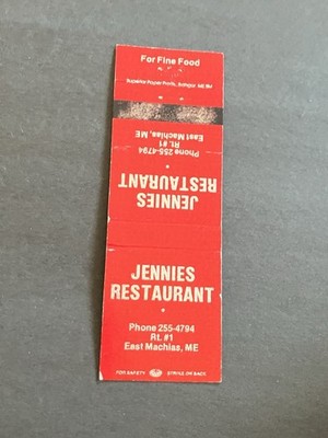 Vintage Maine Matchbook  JENNIES RESTAURANT  East Machias