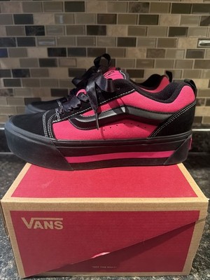 VANS Knu Skate Platform Stacked Sneakers Black Pink Satin VN000CP6B9P M 8 W 9.5