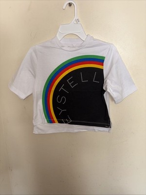 Stella McCartney Kids 6 Years White Stripy Logo Oversized Sport Tee - Shirt 