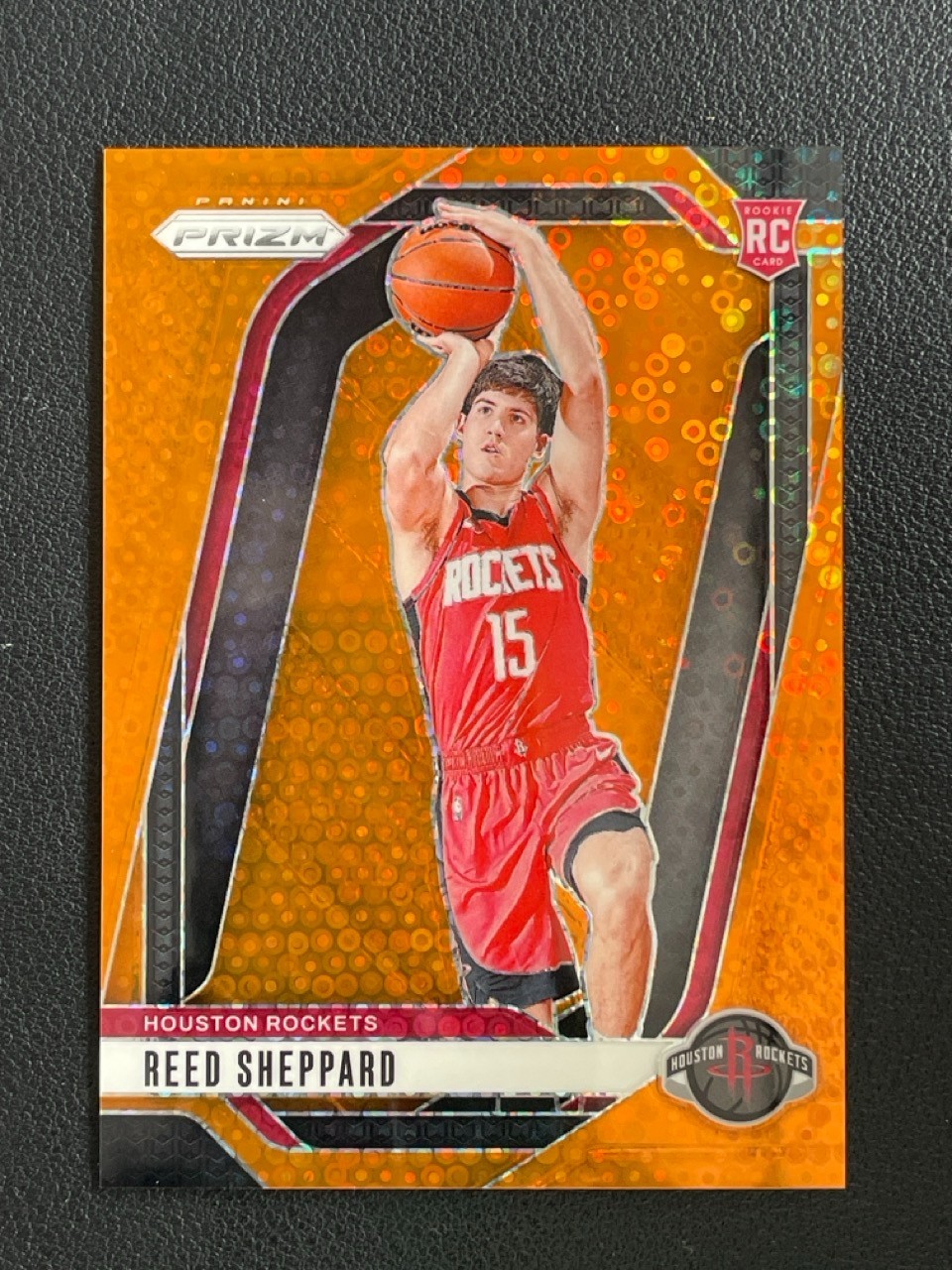 Reed Sheppard 2024-25 Panini Prizm RC Orange Disco Prizm 076/125 #268