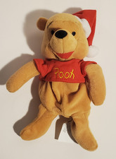 DISNEY WINNIE THE POOH MINI BEAN BAG PLUSH IN SANTA HAT HOLIDAY CHRISTMAS