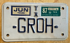RARE! 1987 TEXAS MOTORCYCLE CYCLE VANITY LICENSE PLATE " GROH " TX GROW HAIR POT