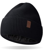Fleece Lined Winter Beanie for Men Women Warm Windproof Beanies Hats Thick Kn...