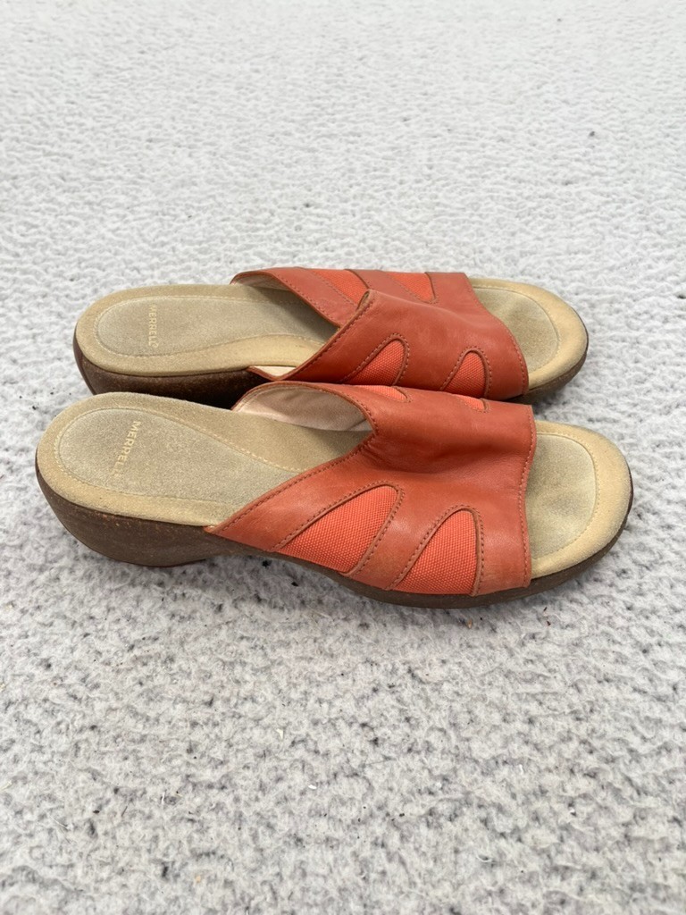 Women's Merrell Sundial Solid Orange Slip On Open Toe Wedge Sandals Size 8