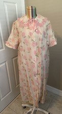 Vintage Pink flower Night Gown Small has damage on bottom