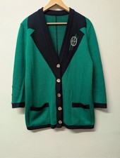 Vintage Green Black Knit Cardigan Button Front Pocket Detail Womens Size L