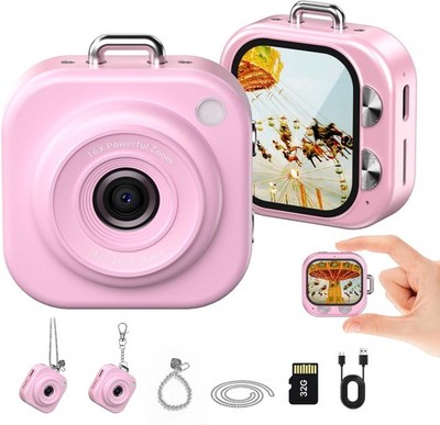 W & O Mini Digital Camera Keychain 1080p Small Portable Photo Video Camera Pink